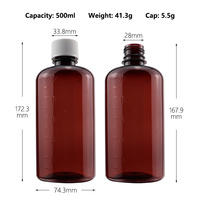 Bouteilles rondes en plastique pour médicaments, 500ml, 16oz, pour sirop Transparent ambre, avec bouchon à vis