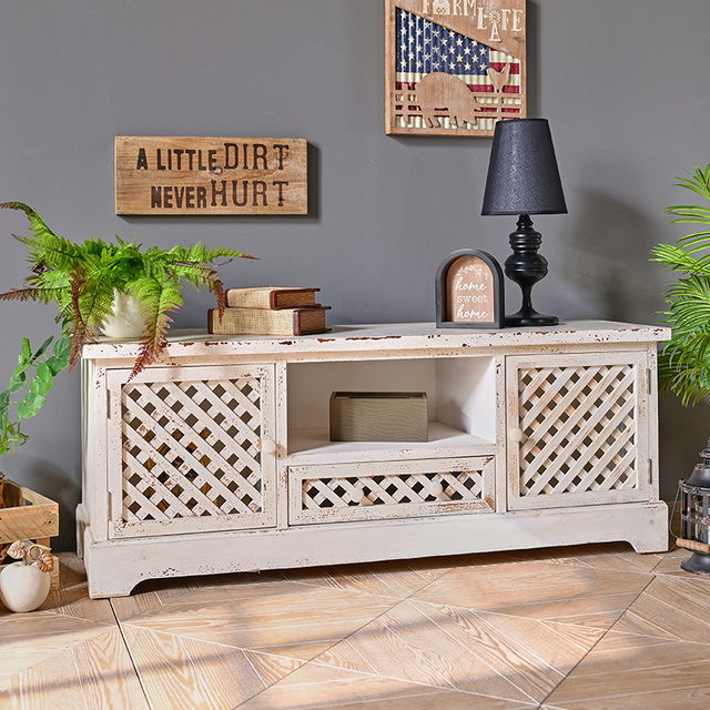 INNOVA Home Modern Rustic Solid Wood TV Stand Cabinet with Doors White Color Living Room Furniture-for Farmhouse or Apartment
