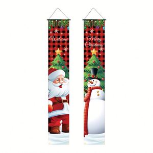 Decoraciones Navideñas, Adornos para Puerta de Santa Claus y Muñeco de Nieve, 30*180cm, Tela de Poliéster, PVC, Barra para Colgar, Juego de 2 Piezas - Product Image 2