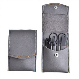 Nail <b>Kit</b> Stainless Steel Leather Case Portable Professional <b>Manicure</b> Set with 5 1 Nail Clipper Scissors Tweezers Luxurious Style - Product Image 3