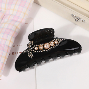 Français élégant doux pois cosse cheveux griffe haute qualité mode strass requin cheveux accessoire belle perle griffe pince - Product Image 4