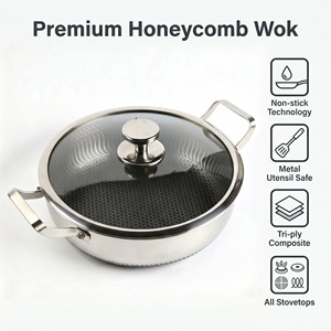 Wok Antiaderente in Acciaio Inox Tri-ply con Struttura a Nido d'Ape, 24/26/28/30/36/40cm, Resistente ai Graffi, Padella per Saltare in Padella con Coperchio in Vetro - Product Image 4