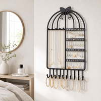 Organisateur de bijoux mural en forme de cage à oiseaux |   Bow Top |   Porte-colliers, boucles d'oreilles et bracelets |   Noir / Or / Blanc |   OEM ODM