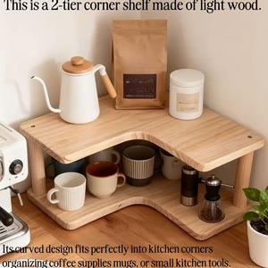 Étagère de rangement d'angle pour bureau, organisateur en bois à 3 niveaux pour tasses, ustensiles de cuisine, bureau, type sur pied, forme rectangulaire - Product Image 4
