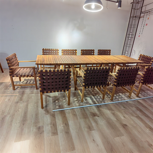Set <span class=keywords><strong>da</strong></span> Giardino in Teak dal <span class=keywords><strong>Design</strong></span> Moderno, <span class=keywords><strong>Tavolo</strong></span> e Sedie <span class=keywords><strong>da</strong></span> Pranzo per Esterni, Set con Corda Intrecciata per Patio, Ristorante, Caffetteria e Terrazza - Product Image 6