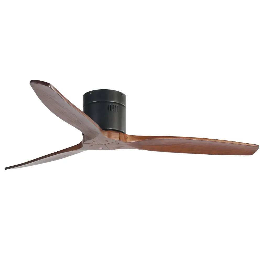 Modern Indoor Concise Style 52 Inch Three Wooden Blade Flush Mount Decorative Mounted Low Ceiling Fan With Ceiling Lamp