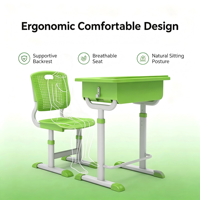 Ensemble de bureau et chaise d'école moderne en métal réglable en hauteur, confortable et ventilé, pour salle de classe et centre de tutorat scolaire