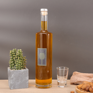Conteneur de vin de stockage de saké de <span class=keywords><strong>cidre</strong></span> de <span class=keywords><strong>gin</strong></span> clair 500/750ml bouteilles en verre rondes de vodka hydromel de brandy de boisson d'alcool de boisson d'alcool avec couvercle en liège - Product Image 4