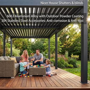 ศาลาพักผ่อนกลางแจ้งกันน้ำ, ศาลาอลูมิเนียมแบบมีมอเตอร์พร้อมรางระบายน้ำสำหรับศาลาในสวน - Product Image 3