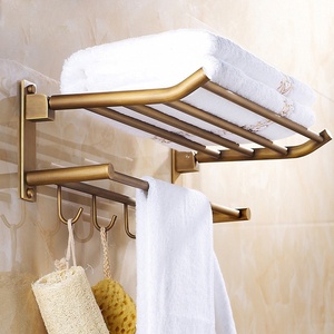 Porte-serviettes européen antique en cuivre complet étagère de rangement de salle de bain ensemble suspendu de matériel - Product Image 1