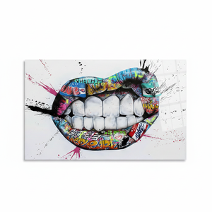 Impresión en Lienzo de Labios con Graffiti: Decoración Vibrante de Arte Pop Urbano, ARTE EN VIDRIO TEMPLADO - Product Image 2