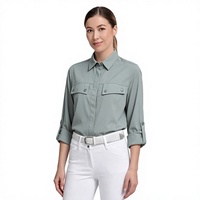 Chemise de travail équestre pour femme à manches longues avec revers, idéale pour l'équitation, le travail en écurie, les activités équestres décontractées et les vêtements d'extérieur. Prise en charge OEM ODM.