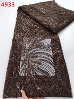 Tissu en dentelle africaine Kalume 4933 avec perles et paillettes, tissu en dentelle française haut de gamme luxueux, maille de haute qualité pour robe de mariée