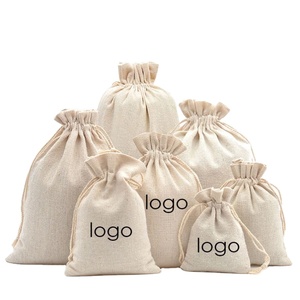 Sac de rangement personnalisé en toile de coton et chanvre avec cordon de serrage et poche - Product Image 1