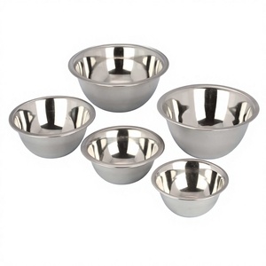 Cuencos de Acero Inoxidable de Grado Alimenticio para Preparación y Servicio en la Cocina, Acabado Pulido Espejo, Color Cromo, Ecológicos, Diseño Extra Profundo con Base - Product Image 1