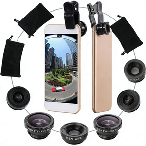 Kit de Lentes 3 en 1 para Celular con Clip Universal, Gran Angular de 180°, <span class=keywords><strong>Ojo</strong></span> de <span class=keywords><strong>Pez</strong></span> y Zoom Macro 0.67X para Fotografía Profesional - Product Image 1