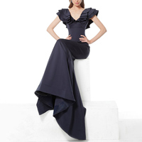 2024 élégant Ruizi classique moulante robe de soirée grande taille col en v sans manches taille haute fente solide longues robes de soirée femmes