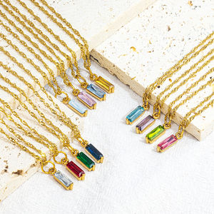 Collier en acier inoxydable plaqué or 18 carats sans ternissement pendentif en zircone colorée bijoux en pierre à la mode pour le mariage des femmes - Product Image 1