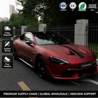 Film adhésif pour voiture en PVC PET rouge vin ultra mat personnalisé, résistant aux UV, anti-rayures, changement de couleur, forte résistance à la traction, en rouleau