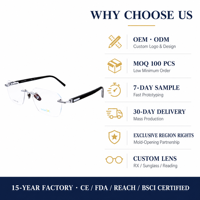 Lunettes optiques légères et élégantes sans monture carrée en corne de buffle et de bœuf, en titane pur, faites à la main, pour la myopie
