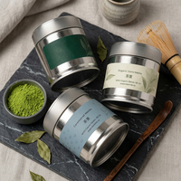 Boîte en métal de 30g avec couvercle à vis hermétique pour poudre de thé matcha, emballage brillant personnalisé, boîtes à matcha de qualité alimentaire