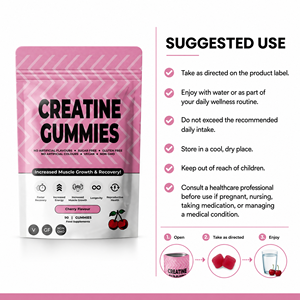 Gommes de <span class=keywords><strong>créatine</strong></span> monohydrate 3g par portion, véganes, sans sucre, pré-entraînement, électrolytes, 90 unités/sachet, pour adultes, personnalisables OEM - Product Image 3