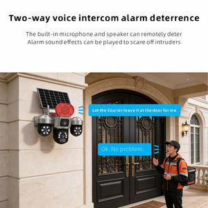 Caméra solaire à triple objectif avec klaxon d'alarme intégré, caméra de sécurité extérieure PTZ 360° couleur nuit, V380 Pro, surveillance de la ferme et du jardin - Product Image 2