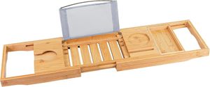 Bathtub Caddy Tray with Sliding Towel Holder, <strong>Bath</strong> <strong>Table</strong> with Book Holder, Phone Stand and Adjustable Book Reading Rack - Product Image 3