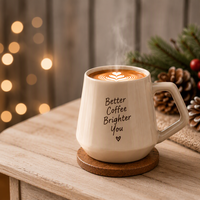 Mug à café en céramique sans BPA, 350 ml, 6 couleurs, beige, avec poignée angulaire et impression d'affirmation, pour OEM, idéal pour le Secret Santa
