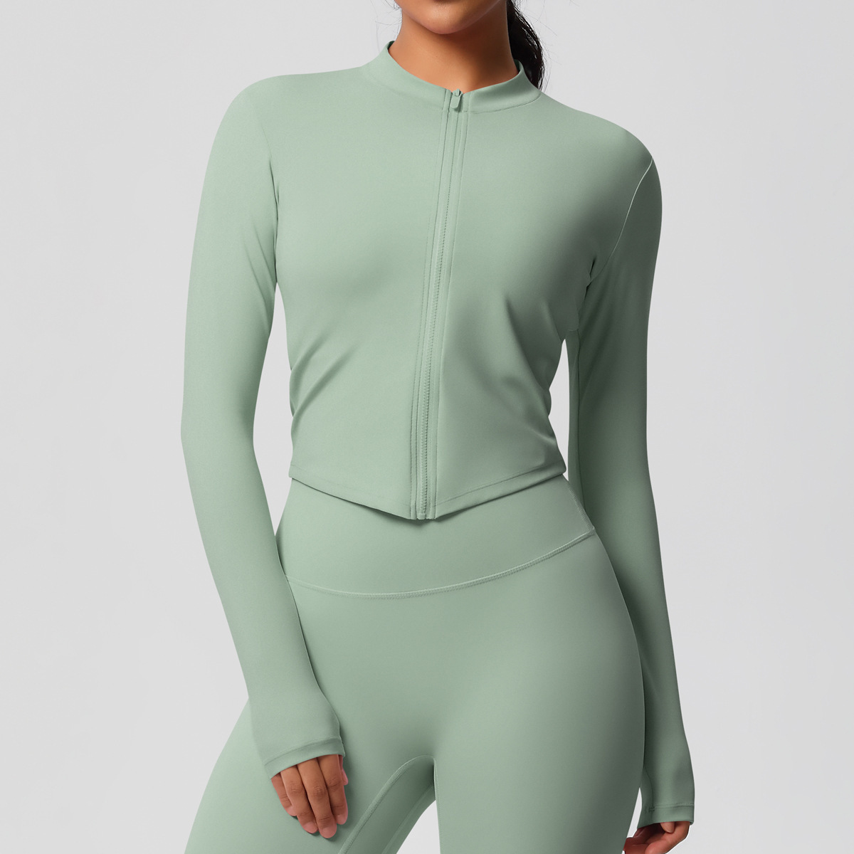 2025 New Seamless Women SKINNY Fit Full-Zip Yoga Long Sleeve Front Logo Sweat-Wicking Breathable Eco-Friendly Quick Dry Stand