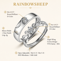 Ensemble de bagues en moissanite couleur D VVS 3EX, en argent sterling S925 plaqué rhodium et or 14 carats, certifiées GRA, pour usage quotidien