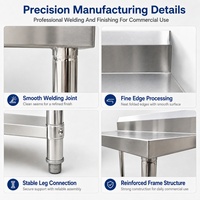 Table de travail en acier inoxydable personnalisée pour restaurant avec pare-éclaboussures et pieds réglables pour la cuisine de la restauration hôtelière