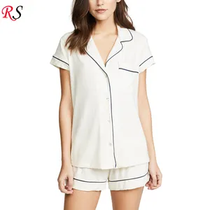 OEM Label 100% Cotton Ladies New Modal Pyjamas Summer Short Sleeve Pajamas Set