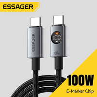 Cable USB-C a USB-C ESSAGER ES-X89 con Pantalla LED, Trenzado, para Teléfono y Laptop, 5A PD 100W, Carga Rápida, Cable de Datos USB-C para iPhone y Samsung