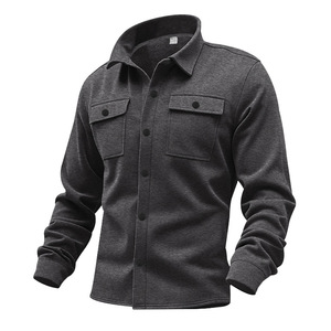 Printemps automne européen américain décontracté hommes doublé polaire Lass haut simple boutonnage couleur unie coupe ajustée <span class=keywords><strong>longue</strong></span> Bomber veste - Product Image 5