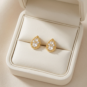 Nuevos pendientes de oro macizo de 18 quilates con diamantes naturales de talla rosa en forma de gota, estilo vintage con milgrain, para uso diario. - Product Image 3