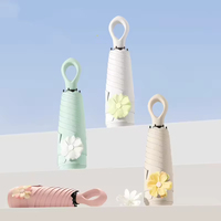Nieuwe klassieke vijfvoudige mini paraplu, compact & draagbaar, fruitkleur zwart, met zwarte lijm, zon- en regenparaplu voor dames