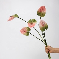 Fleur d'Anthurium en PU de haute qualité, toucher réaliste, rouge et verte, décoration pour la maison, mariage, Noël, Nouvel An, Saint-Valentin