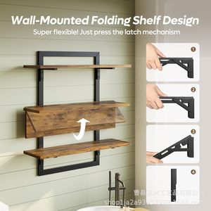 Iron And Wood Wall Mounted Floating <b>Shelf</b> 3 Tier Detachable Storage <b>Rack</b> For Living Room Kitchen Bathroom - Product Image 3