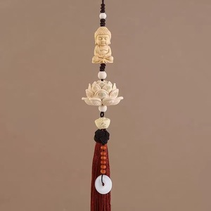 Pendentif Bouddha de la Paix en Bois de Buis, Ornement Créatif Lotus pour Intérieur de Voiture, Décoration de Rétroviseur, Style Traditionnel Chinois - Product Image 4