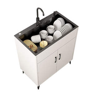 Meuble d'évier de cuisine tout-en-un en acier inoxydable avec plan de travail pour usage locatif, montage facile - Product Image 5