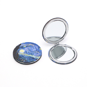 Customized Logo Round Double Side Microfiber Pocket Mirror Folded Compact Make up Mini Mirror