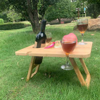 Table de pique-nique pliable en bambou, plateau à collation portable avec porte-bouteilles et porte-verres pour parc en plein air