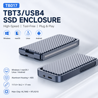 Enclosure SSD Thunderbolt 3/USB4 M.2 NVMe/SATA PCIe Gen4x4 40Gbps dengan Kipas Terintegrasi RGB LED, Tanpa Alat, Kapasitas Maksimal 8TB, Casing Aluminium 2230-80