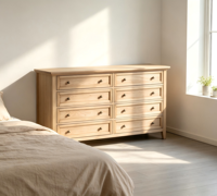 Commode de chambre traditionnelle en bois massif à 6 tiroirs, couleur bois naturel, en chêne blanc d'Amérique du Nord