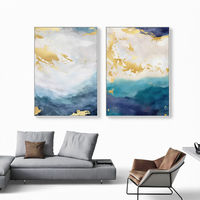 Peinture à l'huile abstraite dorée, paysage abstrait, peinture à la main sur toile, œuvre d'art encadrée, décoration murale pour salon