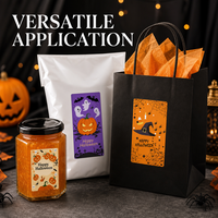 Autocollants d'Halloween Imperméables – Lot de 4 Motifs Festifs (Citrouille, Fantôme, Chapeau de Sorcière) – Autocollants de Scellage pour Boîtes Cadeaux, Sacs et Emballages