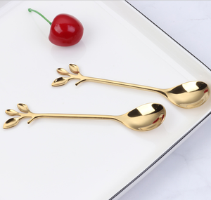 Chất Lượng Hàng Đầu Sáng Tạo Trà Khuấy Thìa Retro Rose Gold Lá Xử Lý Cà Phê Muỗng Trái Cây <span class=keywords><strong>Fork</strong></span> Set - Product Image 1