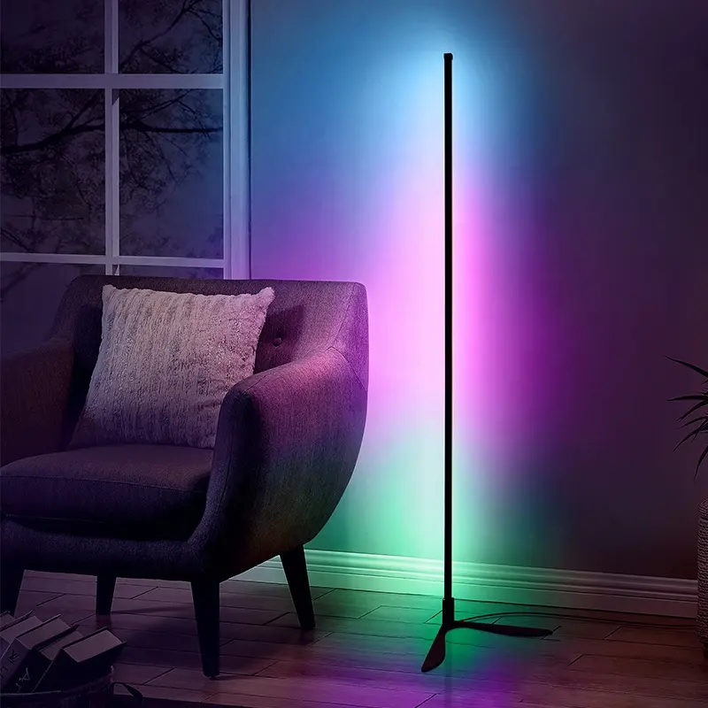 Smart Home Decor Lights Gaming Living Room Music Sync Color Changing RGBW LED Corner Floor Lamp With Blue Tooth App IR Remote