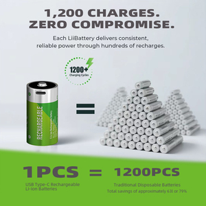 CITICITY C Size Rechargeable Lithium Ion Batteries with <b>USB</b> Charger 1.5V 3000mAh Charges in Less Than 3.5 Hours 1200+ Cycles - Product Image 6